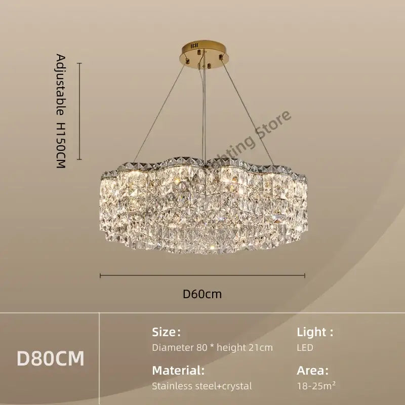 DecorBites crystal chandelier pendant light with gold stainless steel frame and cascading faceted crystals elegant pendant light