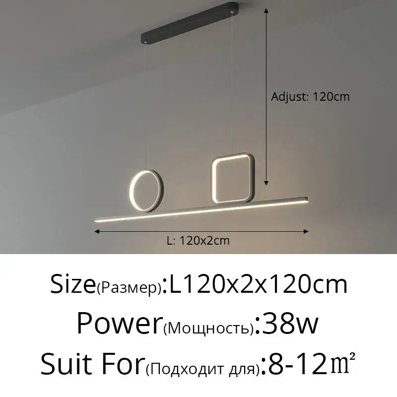 Modern minimalist decorbites crystal chandelier pendant light with black mounting bar and warm white geometric led shapes