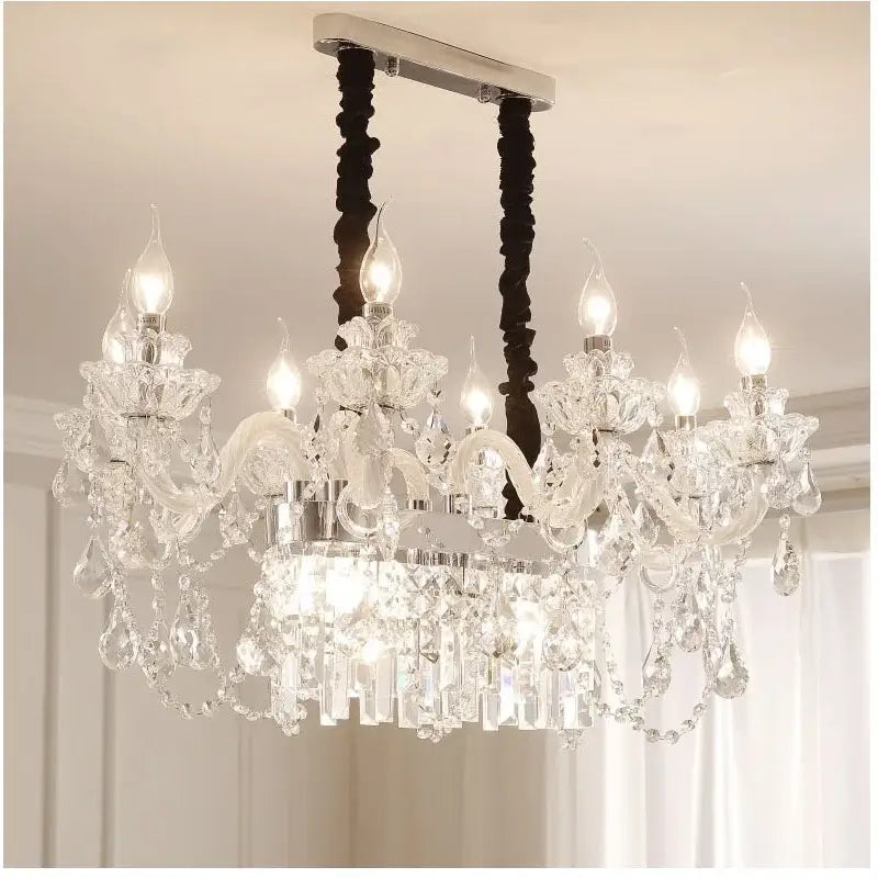 Decorbites crystal chandelier pendant light with intricate glasswork and teardrop crystals in gold silver cognac smoky gray