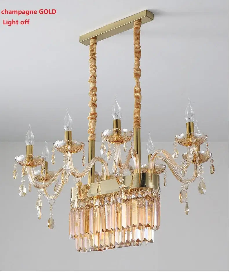 Champagne gold decorbites crystal chandelier pendant light with twisted brass chains and faceted glass droplets for indoor décor