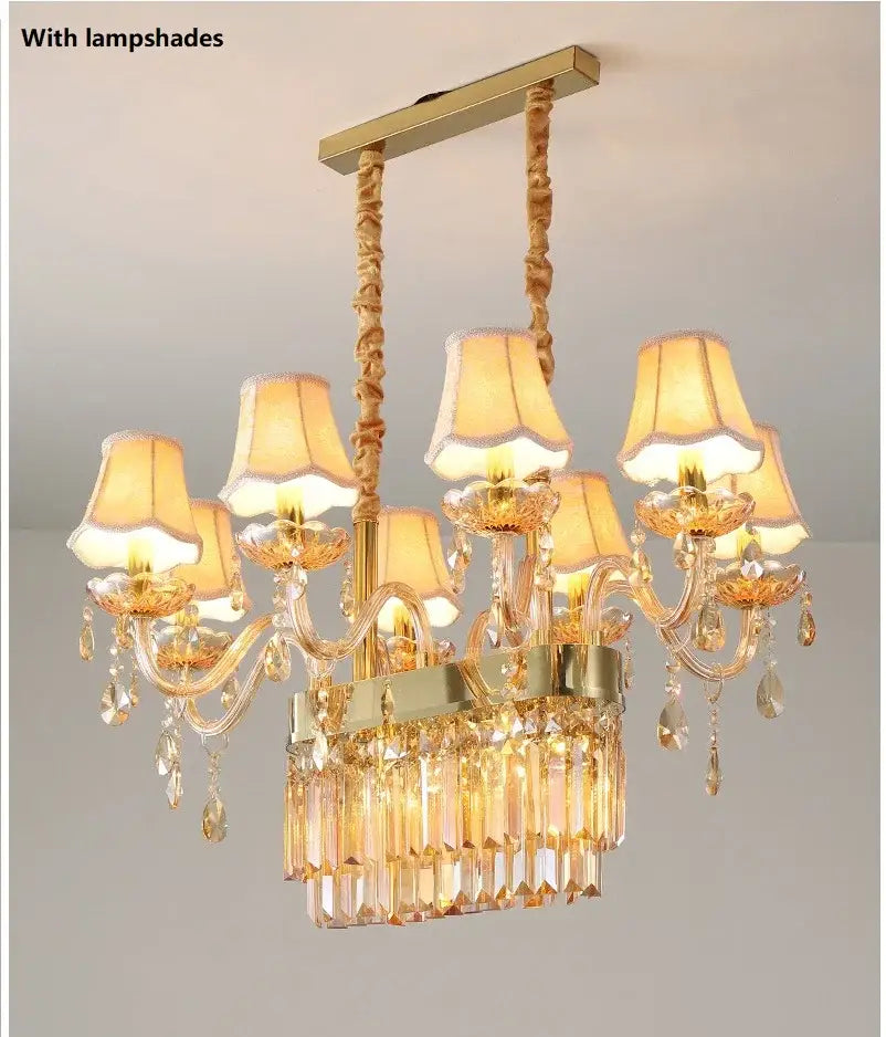 Gold-toned decorbites crystal chandelier pendant light with crystal droplets and lampshades for indoor dining room decor