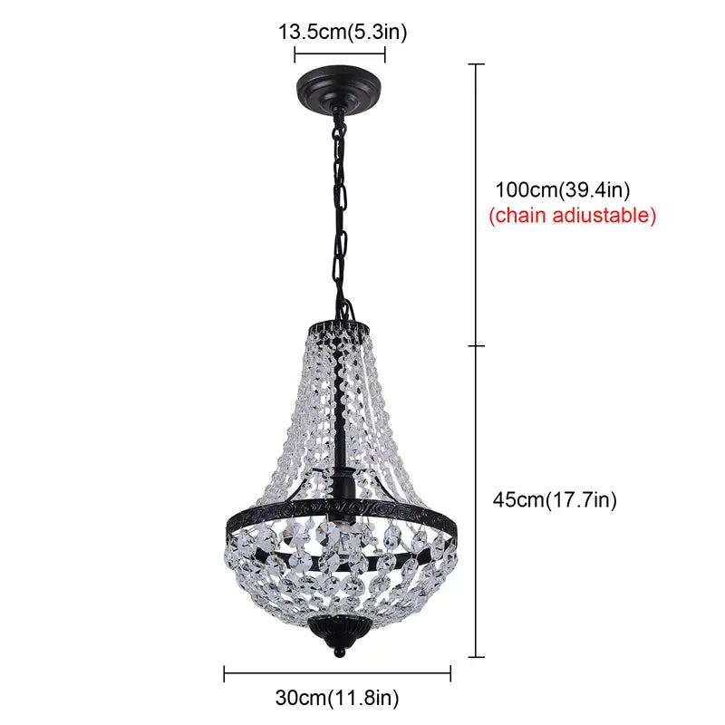 Black metal decorbites crystal chandelier with cascading clear crystal beads and tiered design for elegant dining decor