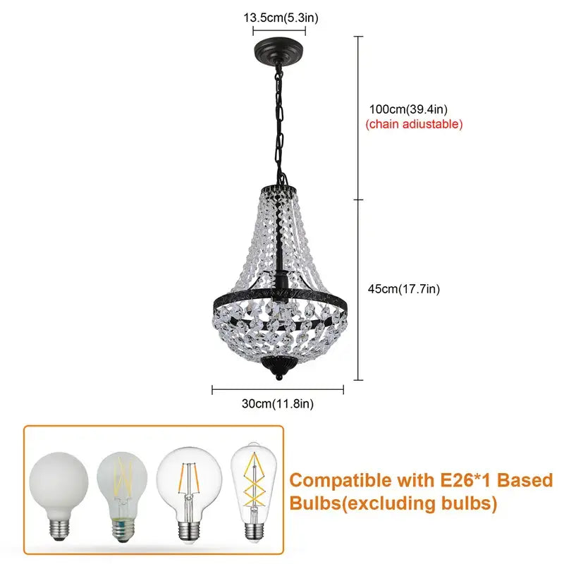 Black metal decorbites crystal chandelier with cascading clear crystal droplets and decorative rings for elegant decor