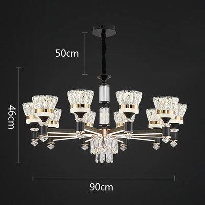 Elegant decorbites crystal chandelier pendant light with black and gold finish and faceted glass shades for luxury decor