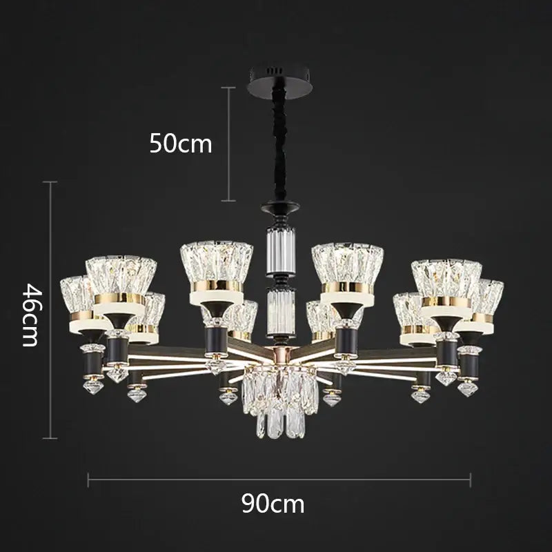 Elegant decorbites crystal chandelier pendant light with black and gold finish and faceted glass shades for luxury decor