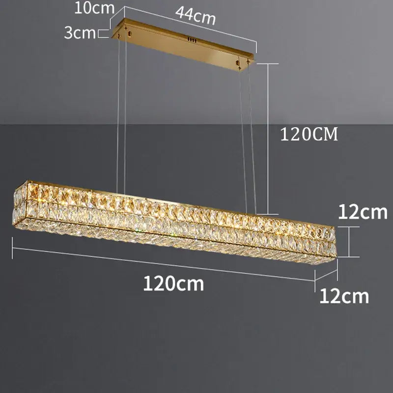 Gold-toned decorbites crystal chandelier pendant light with rectangular crystal facets and sleek metallic frame for living room lighting
