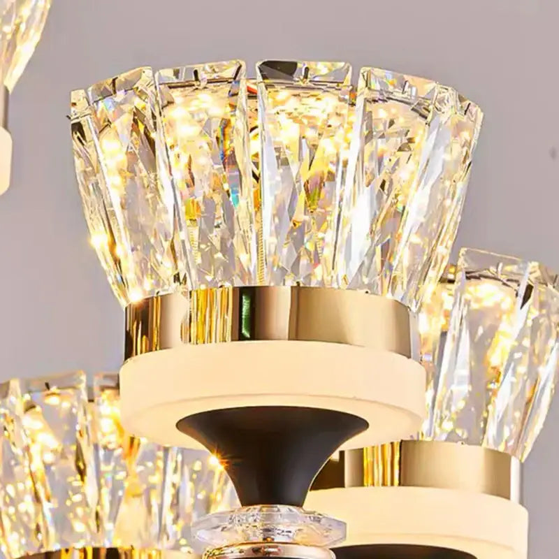 DecorBites crystal chandelier pendant light with faceted clear crystals gold metal accents and black conical base for living room