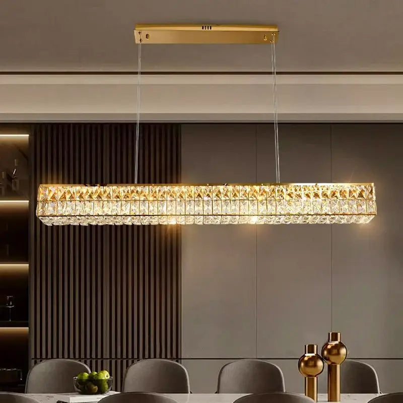 Gold-finished decorbites crystal chandelier pendant light with faceted crystals for living and dining room lighting
