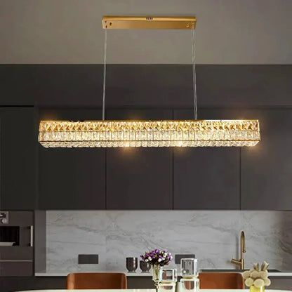 Gold-toned DecorBites crystal chandelier pendant light with faceted crystal accents for living and dining room lighting