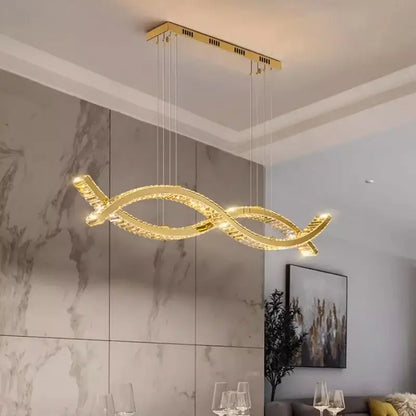 Golden modern decorbites crystal chandelier pendant light with twisted design and crystal accents for living room lighting