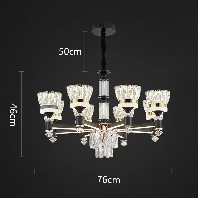 DecorBites™ crystal chandelier pendant light with black and gold finish and faceted glass shades for luxury decor