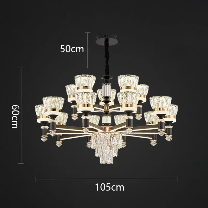 Elegant decorbites crystal chandelier pendant light with gold-toned metal arms and black accents for luxury home decor