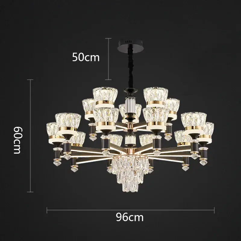 Elegant DecorBites crystal chandelier pendant light with gold and black metal frame and faceted glass shades for luxury decor