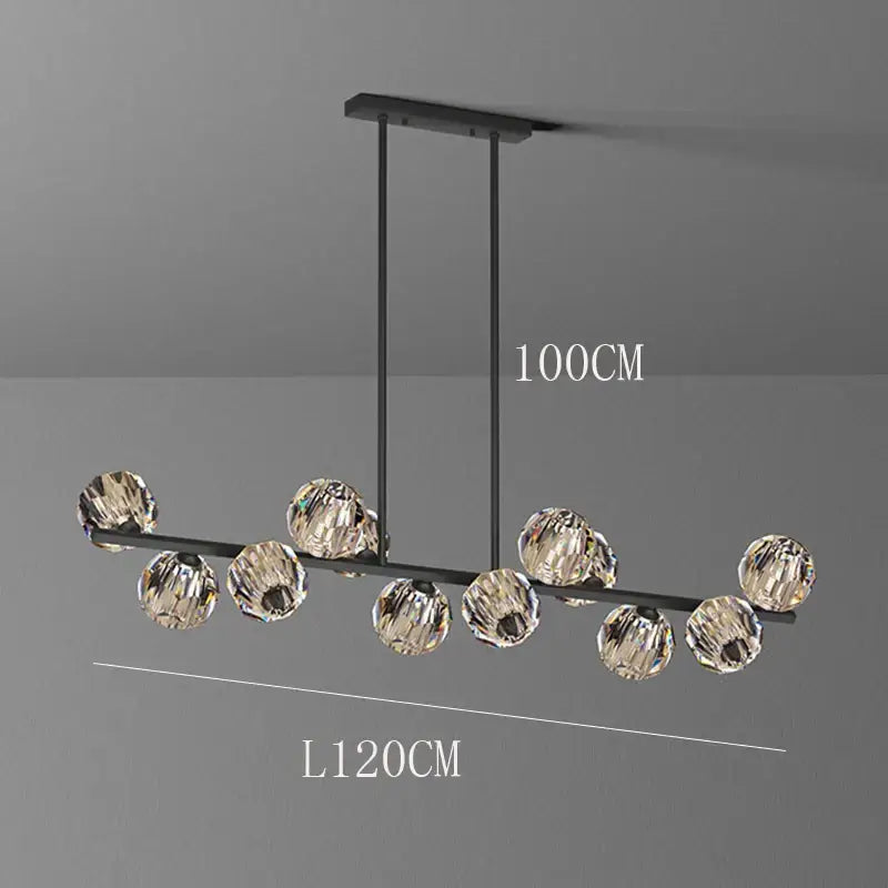 Modern black metal decorbites crystal chandelier pendant light with ten faceted globe crystals for living and dining rooms