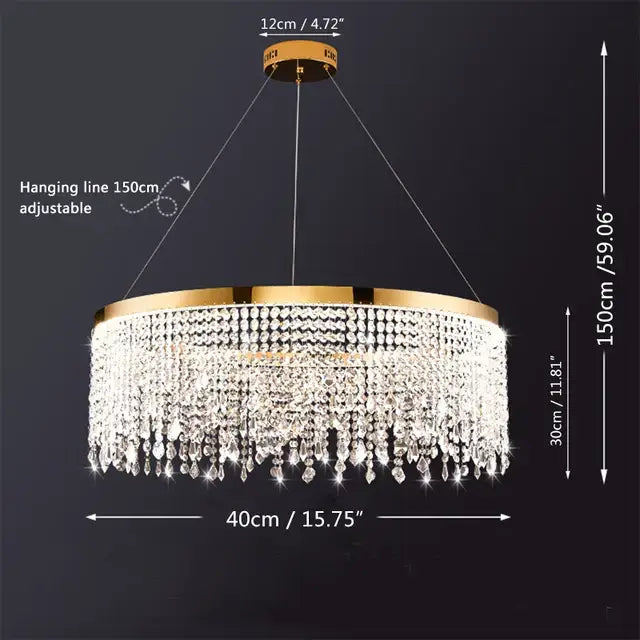 Gold-toned decorbites crystal chandelier pendant light with cascading clear crystal beads for luxury living and dining rooms
