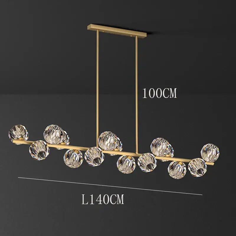 Gold-toned DecorBites crystal chandelier pendant light with ten faceted crystal spheres for living and dining rooms