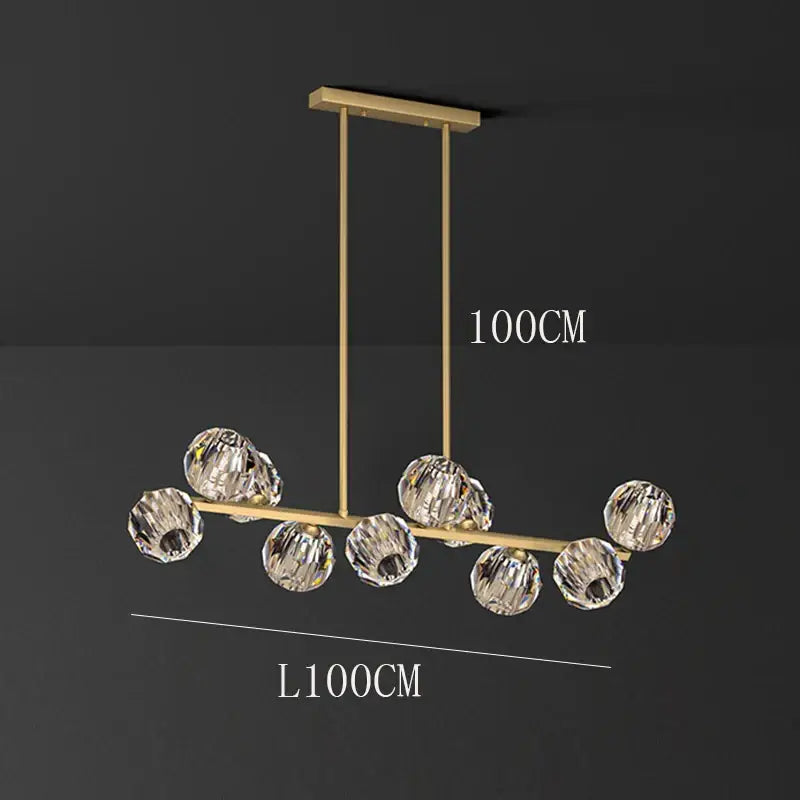 Gold-toned decorbites crystal chandelier pendant light with seven faceted crystal spheres for living and dining room luxury decor