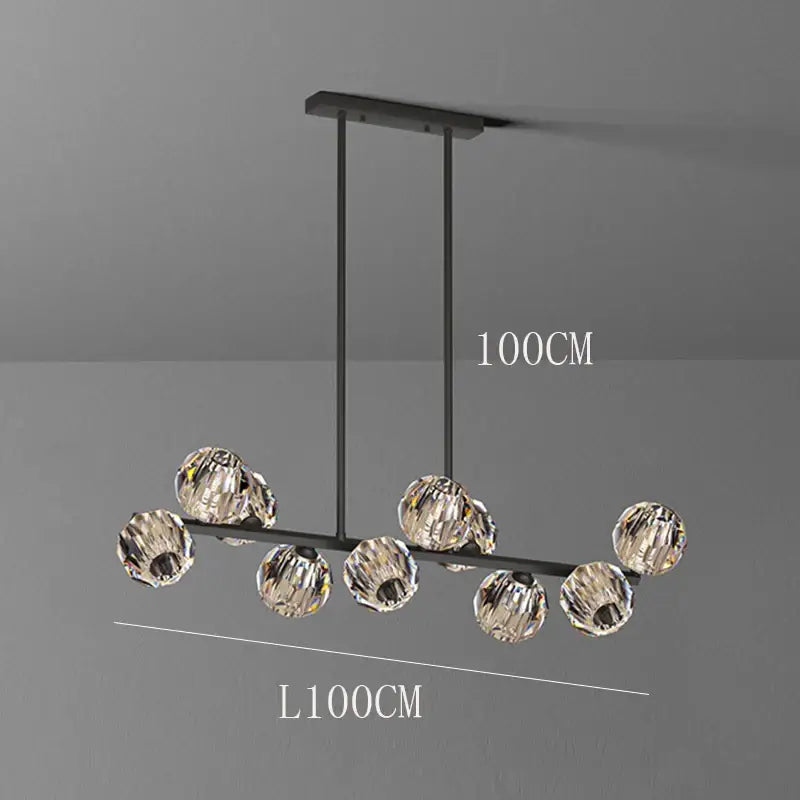 Modern black metal DecorBites crystal chandelier pendant light with seven faceted globes for living and dining room decor