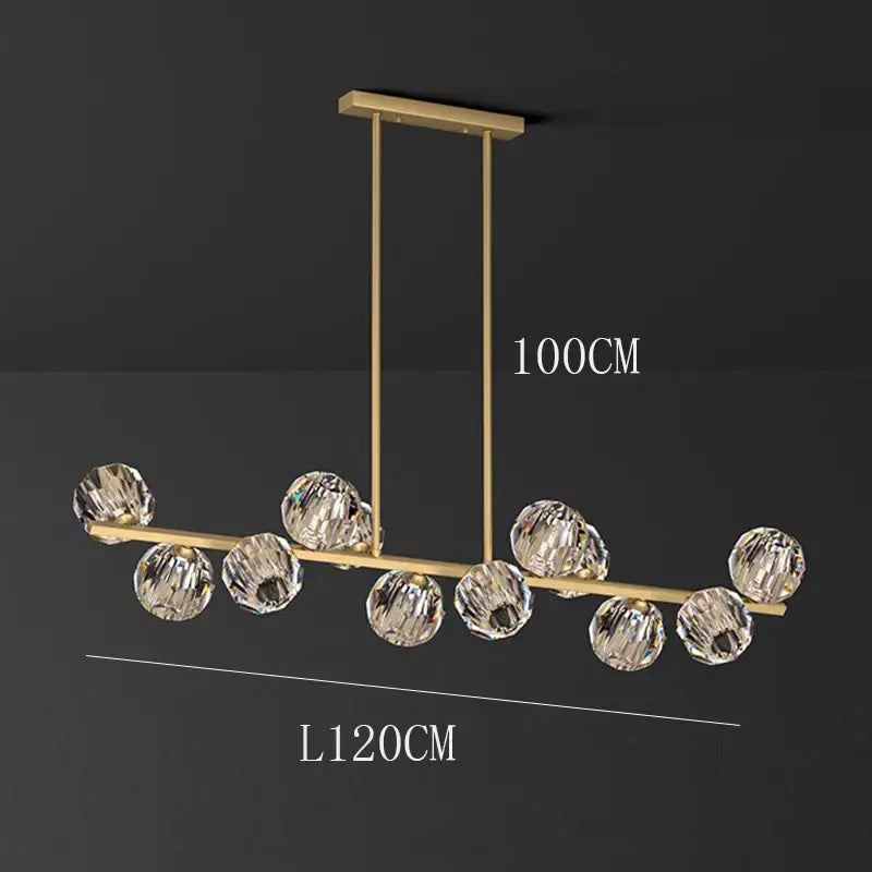 Gold-toned decorbites crystal chandelier pendant light with ten faceted crystal spheres for living and dining room luxury decor