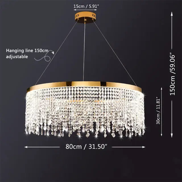 Gold-toned decorbites crystal chandelier pendant light with cascading clear crystal beads for living and dining rooms