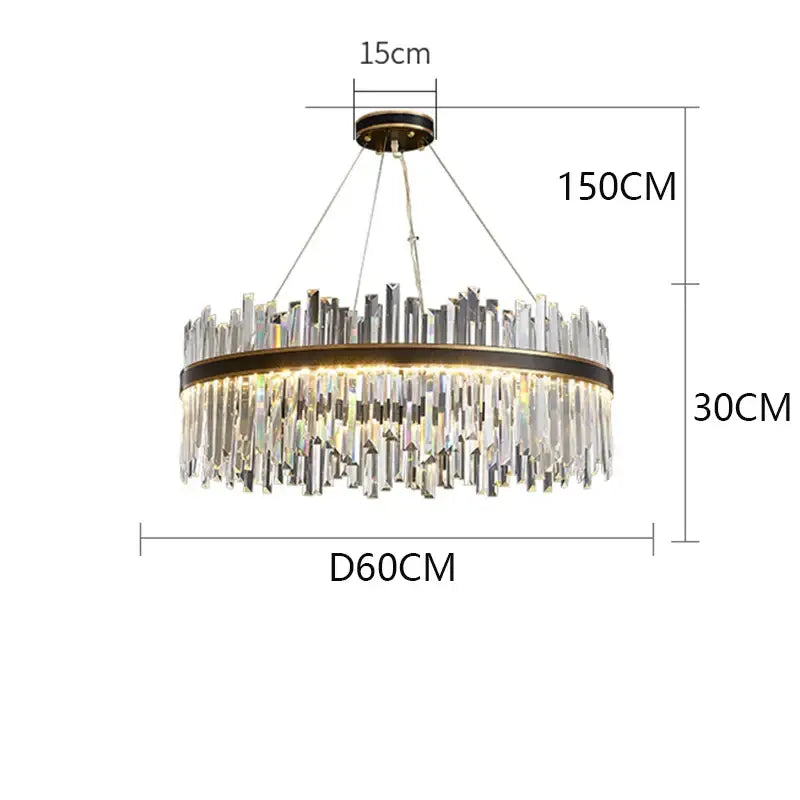 A modern decorbites crystal chandelier pendant light with dark bronze frame and cascading clear crystal prisms for indoor use