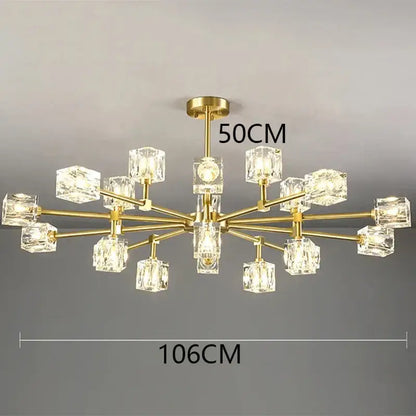 Gold-toned decorbites crystal chandelier pendant light with clear crystal cube shades for luxury indoor lighting