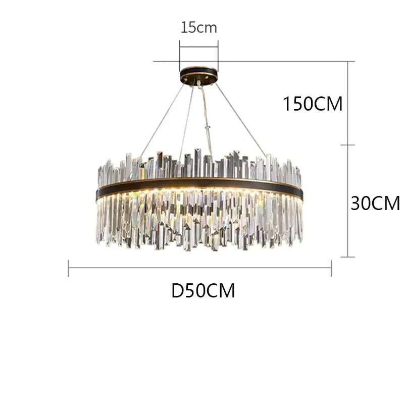 Modern circular decorbites crystal chandelier pendant light with bronze metal frame and clear crystal prisms for indoor use