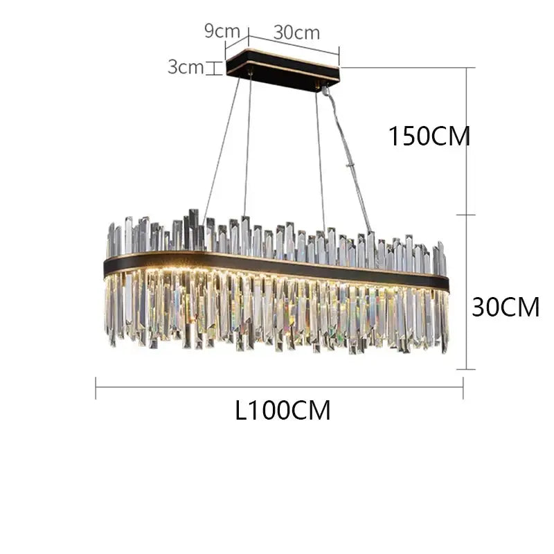 Elegant oval decorbites crystal chandelier pendant light with black metal frame and clear crystal rods for luxury indoor lighting