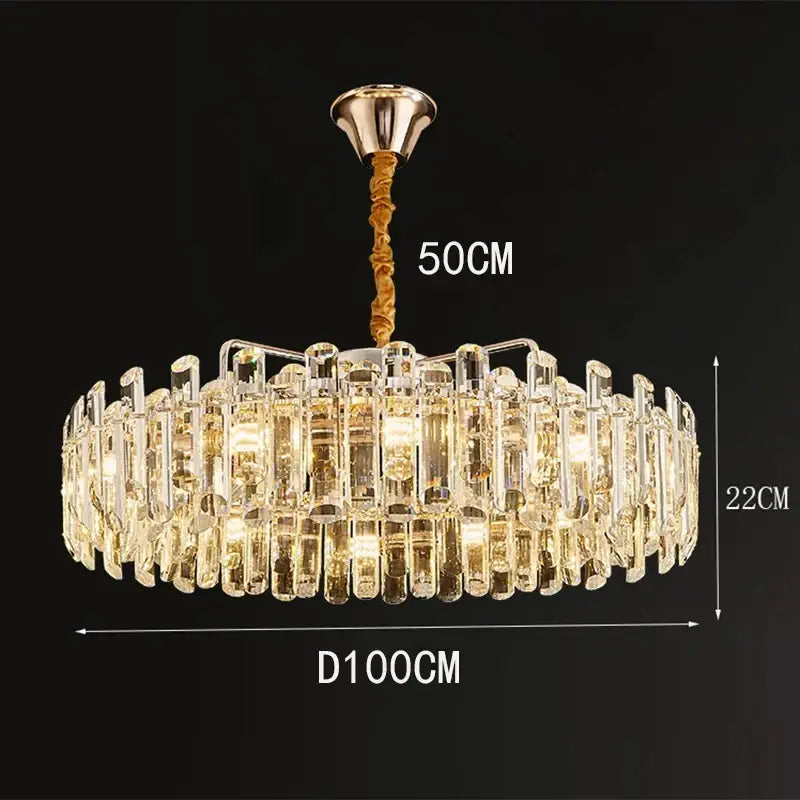 Decorbites™ crystal chandelier pendant light with gold-toned fixture and faceted glass tubes for living room lighting