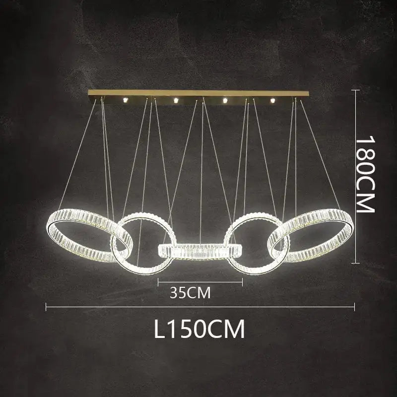 Modern decorbites crystal chandelier pendant light with interlocking rings and gold-toned ceiling mount for living room