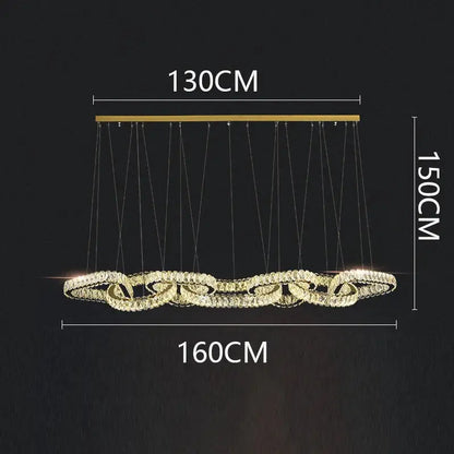 Gold-toned decorbites crystal chandelier pendant light with modern interlocking rings and crystal accents for living room