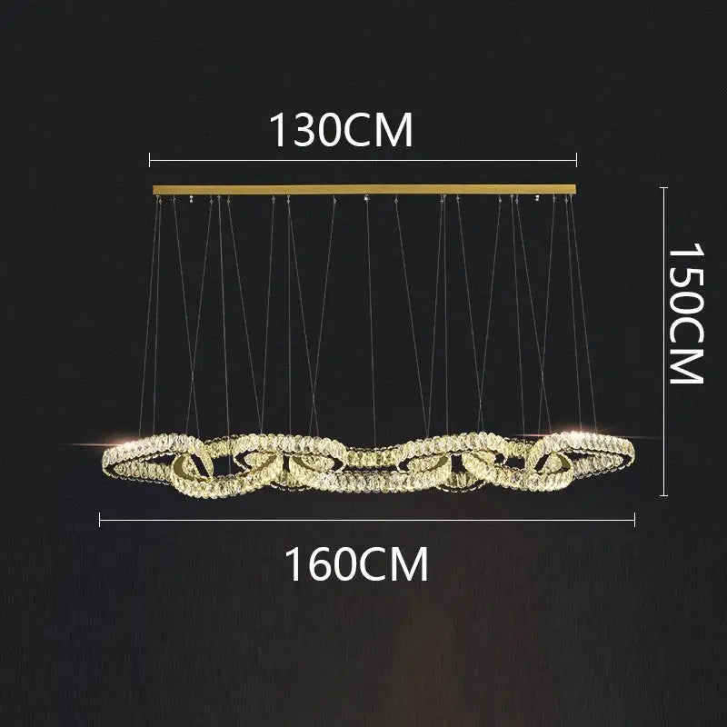 Gold-toned decorbites crystal chandelier pendant light with modern interlocking rings and crystal accents for living room