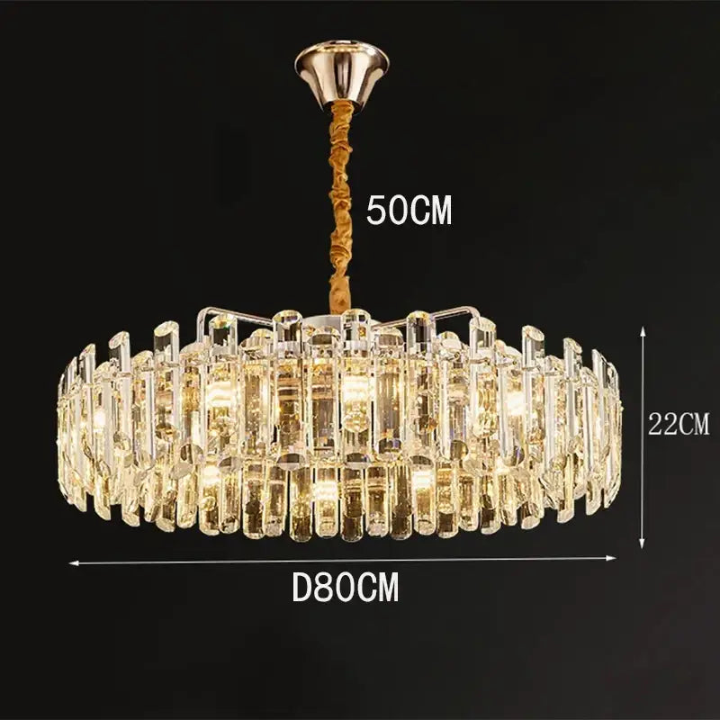 Decorbites™ crystal chandelier pendant light with gold-toned metal fixture and clear glass rods for living room lighting