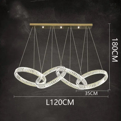 Modern decorbites crystal chandelier pendant light with three interlocking rings and gold-toned ceiling mount