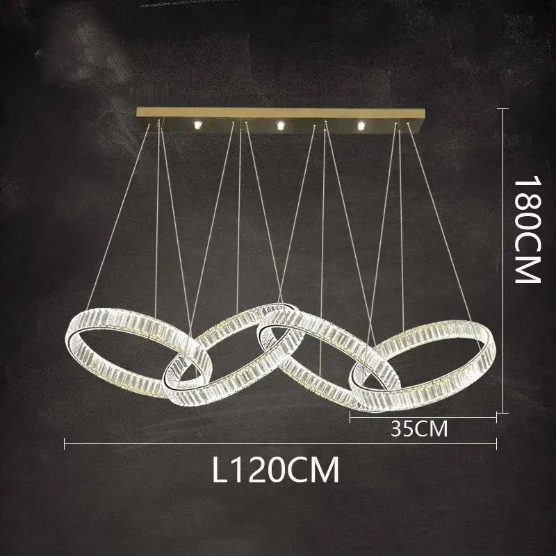 Modern decorbites crystal chandelier pendant light with three interlocking rings and gold-toned ceiling mount