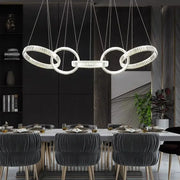 Modern crystal-encrusted DecorBites crystal chandelier pendant light with interlocking circles for living room ceiling lighting