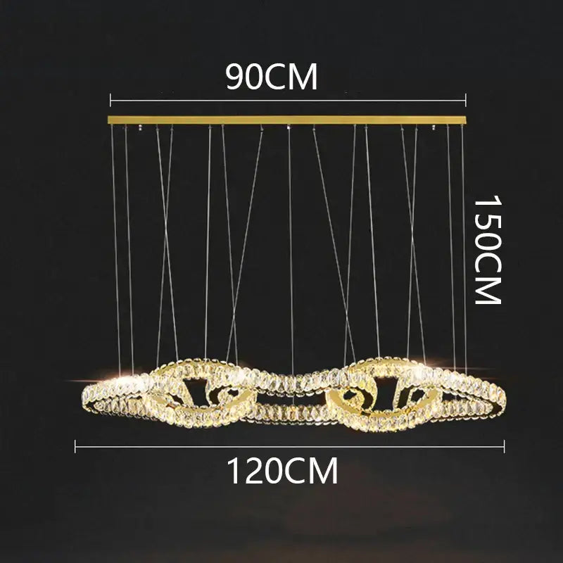 Gold-toned decorbites crystal chandelier pendant light with elongated oval design for living and dining rooms ceiling