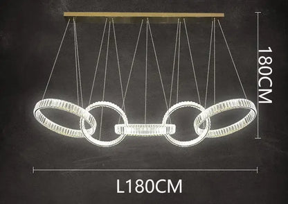 Modern decorbites crystal chandelier pendant light with interlocking rings and gold-toned ceiling mount for living room