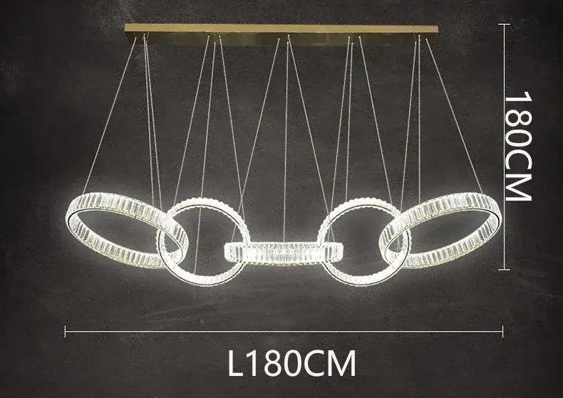 Modern decorbites crystal chandelier pendant light with interlocking rings and gold-toned ceiling mount for living room