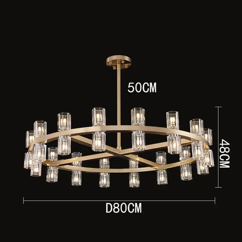 Gold-toned decorbites crystal chandelier pendant light with clear glass candle bulbs for living room ceiling lighting