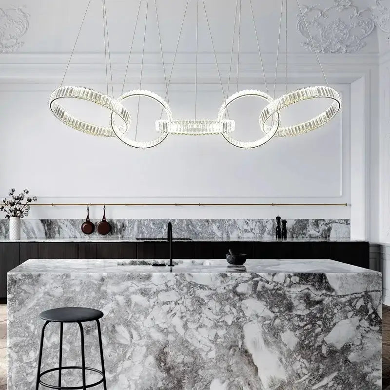 Modern decorbites crystal chandelier pendant light with interlocking crystal rings for living room ceiling lighting