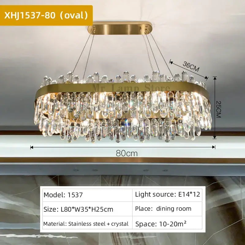 Elegant DecorBites crystal chandelier pendant light with gold stainless steel frame and cascading clear crystal droplets