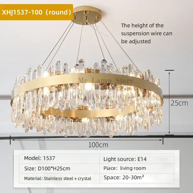 Gold-toned decorbites crystal chandelier pendant light with cascading crystal droplets and adjustable suspension height