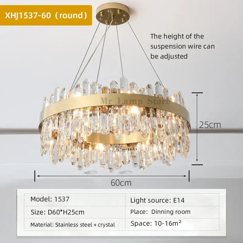 Gold-toned decorbites crystal chandelier pendant light with cascading crystal droplets and adjustable suspension wires