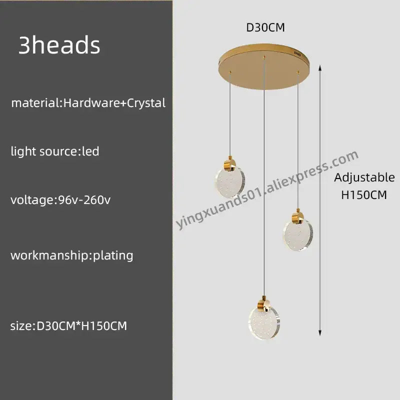 Gold-toned decorbites crystal chandelier pendant light with three hanging crystal spheres for luxury staircase lighting