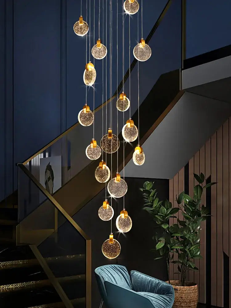 DecorBites crystal chandelier pendant light features gold-based spherical glass bulbs with sparkling internal glitter