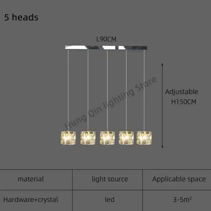 Modern DecorBites crystal chandelier pendant light with five LED crystal heads and sleek chrome finish for indoor use