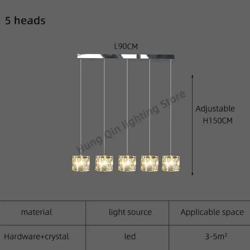 Modern DecorBites crystal chandelier pendant light with five LED crystal heads and sleek chrome finish for indoor use
