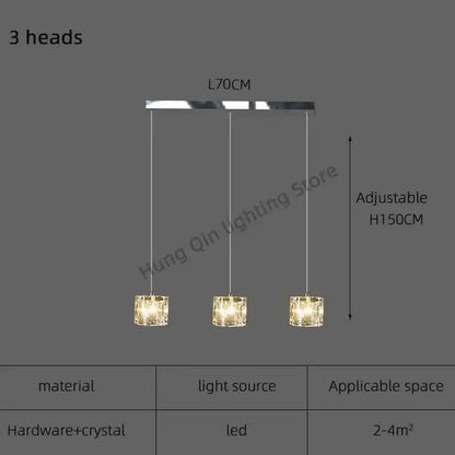 Modern three-head pendant light with sleek chrome finish and faceted crystal shades by DecorBites crystal chandelier for indoor use