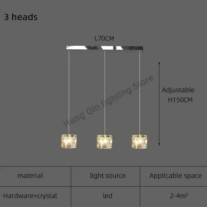 Modern three-head pendant light with sleek chrome finish and faceted crystal shades by DecorBites crystal chandelier for indoor use